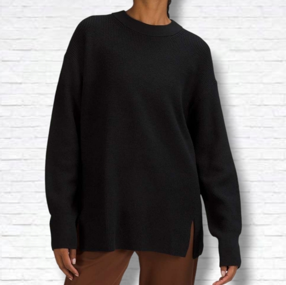 Lululemon Merino Wool-Blend Black Ribbed Crewneck Sweater Size 2/Small